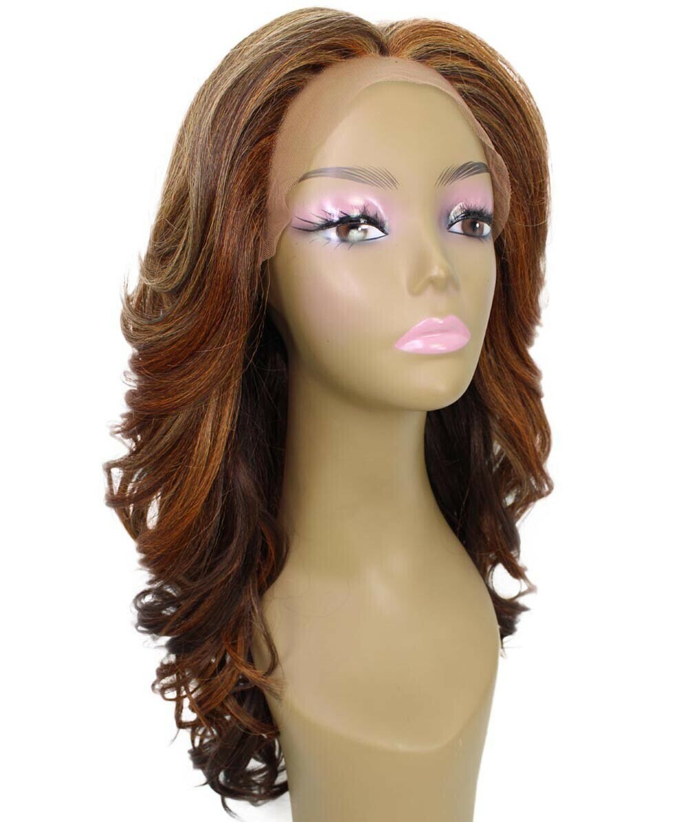 Yenne Wavy 23″ Long 4X4 Hand-Tied Lace Front Wig BLT-0107, Auburn Brown Blend