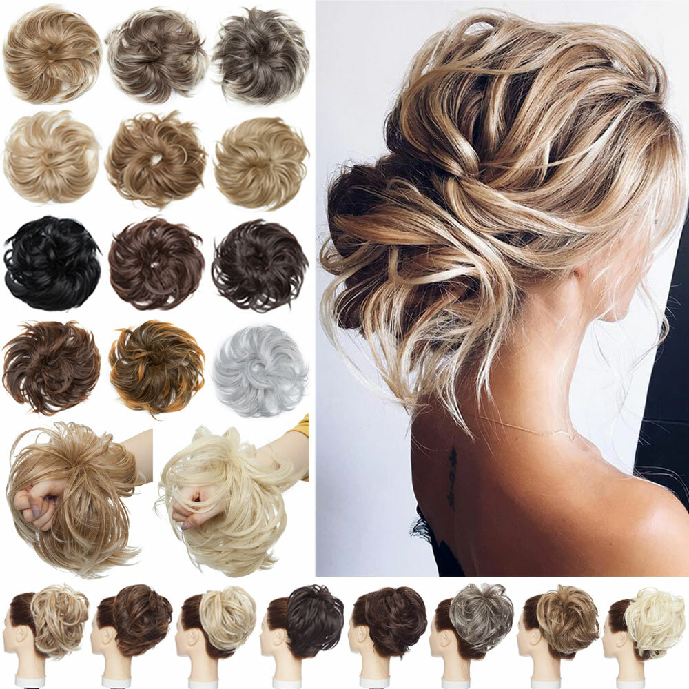 Thick Messy Bun Hair Piece Scrunchie Pony Tail as human Hair Extensions Blonde H