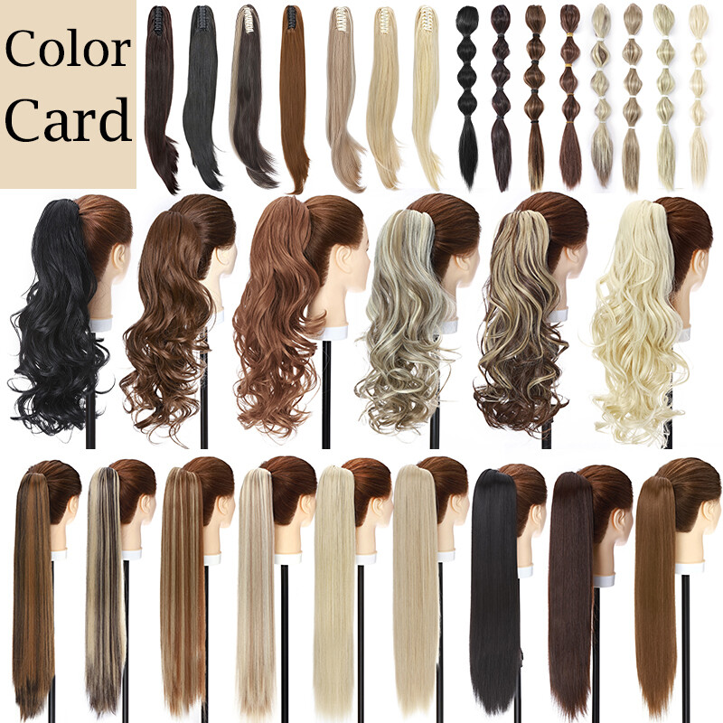 Claw On Clip In Ponytail Hair Extensions Straight Pony Tail Long Black Hairpiece