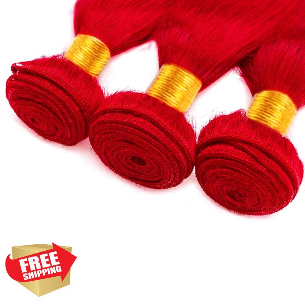 CrmBmod 20 20 20 Inch Red Color-ST Straight Human Hair Bundles