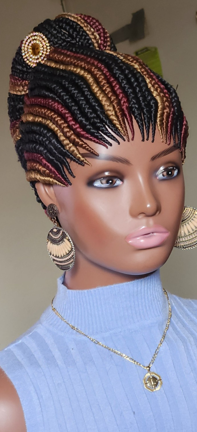 handmade braided cornrows wig pony Escargot multiple colors