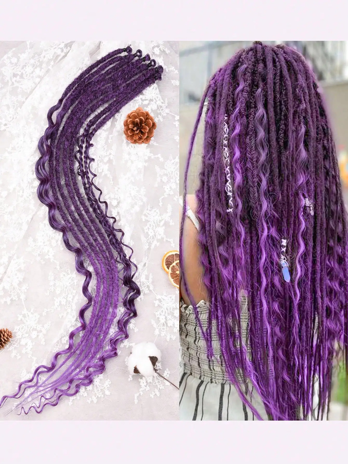 Single End Dreadlocs Braids Hair Extensions 3 In 1 Mixed Hippie Style for Women