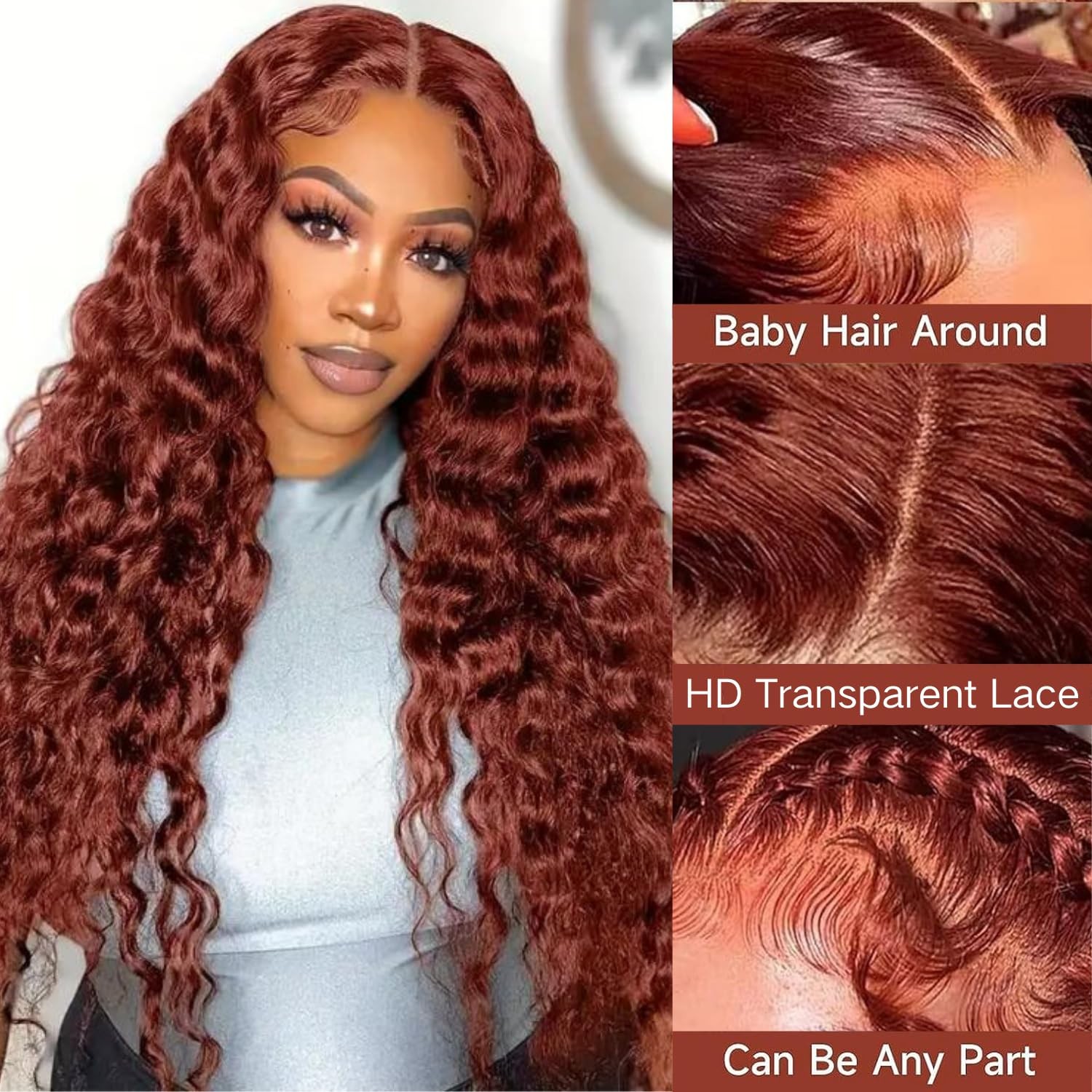 Aakjj Deep Wave Lace Front Wigs Human Hair Reddish Brown 13X4 Hd Lace Frontal