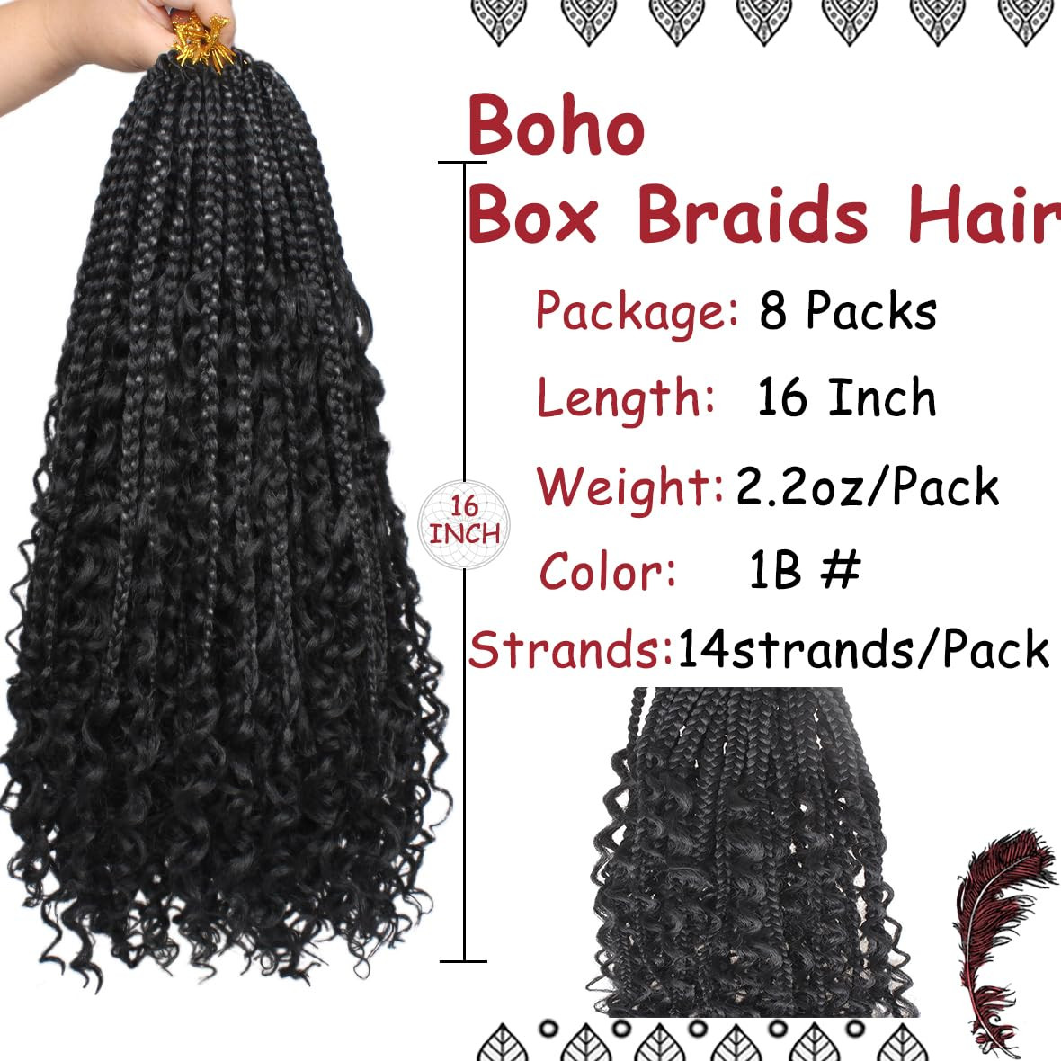 Beverlee Boho Box Braids 16 Inch 8 Packs Curly Ends Messy Pre-Looped Synthetic C