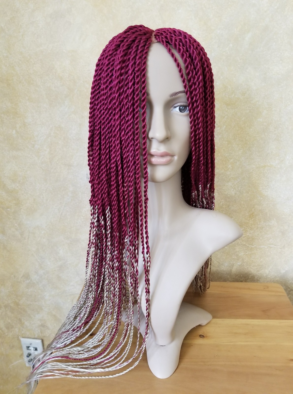 Handmade 22 to 24″ Braid Twist Wig with lace fabric color Red Creme