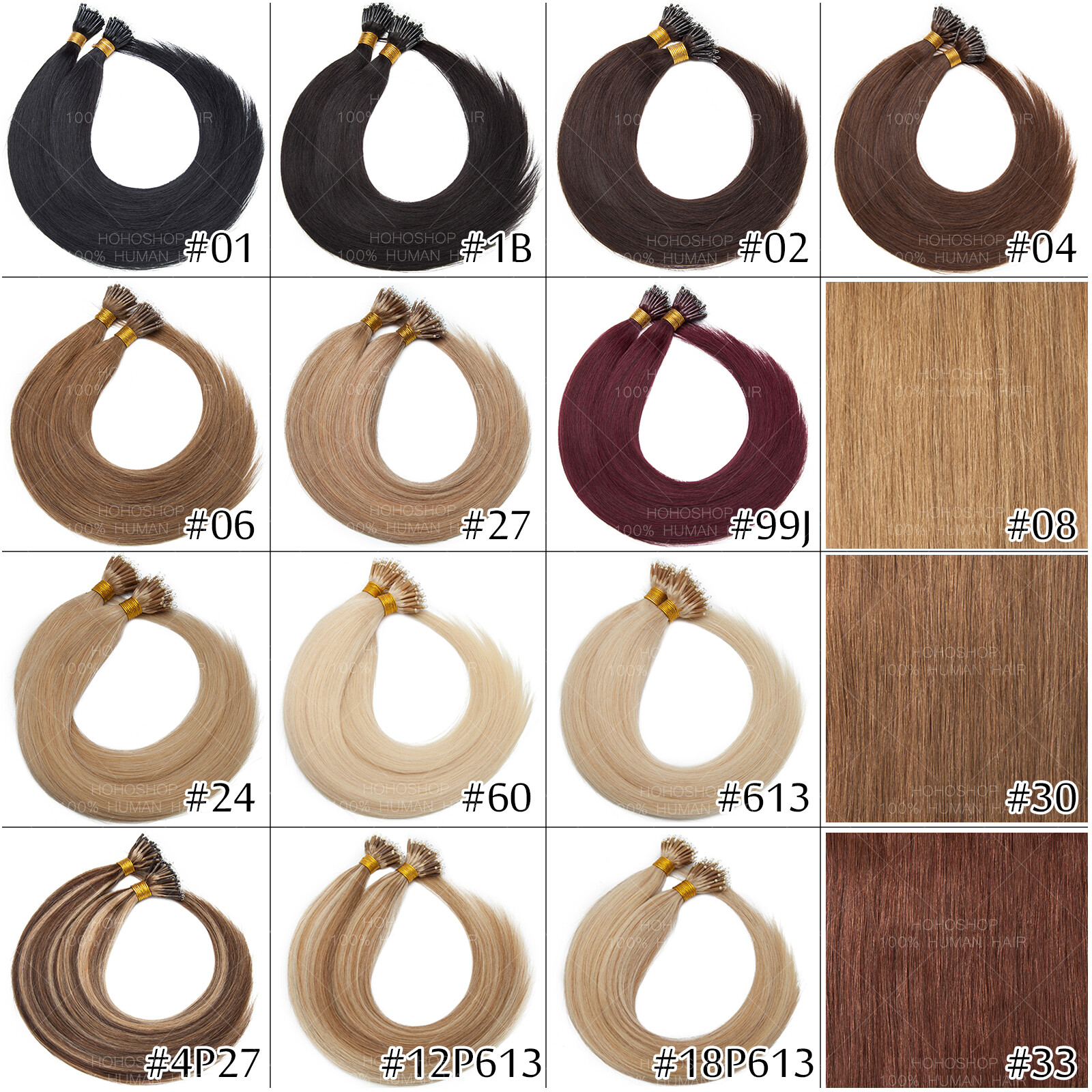 200S Micro Loop Nano Ring 100% Remy Human Hair Extensions Pre Bonded Beads I-Tip