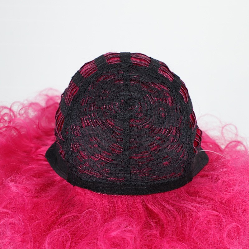 Hot Pink Afro Short Curly Wigs Pink Fluffy 70s Crazy Disco Funny Wigs Cosplay Pa