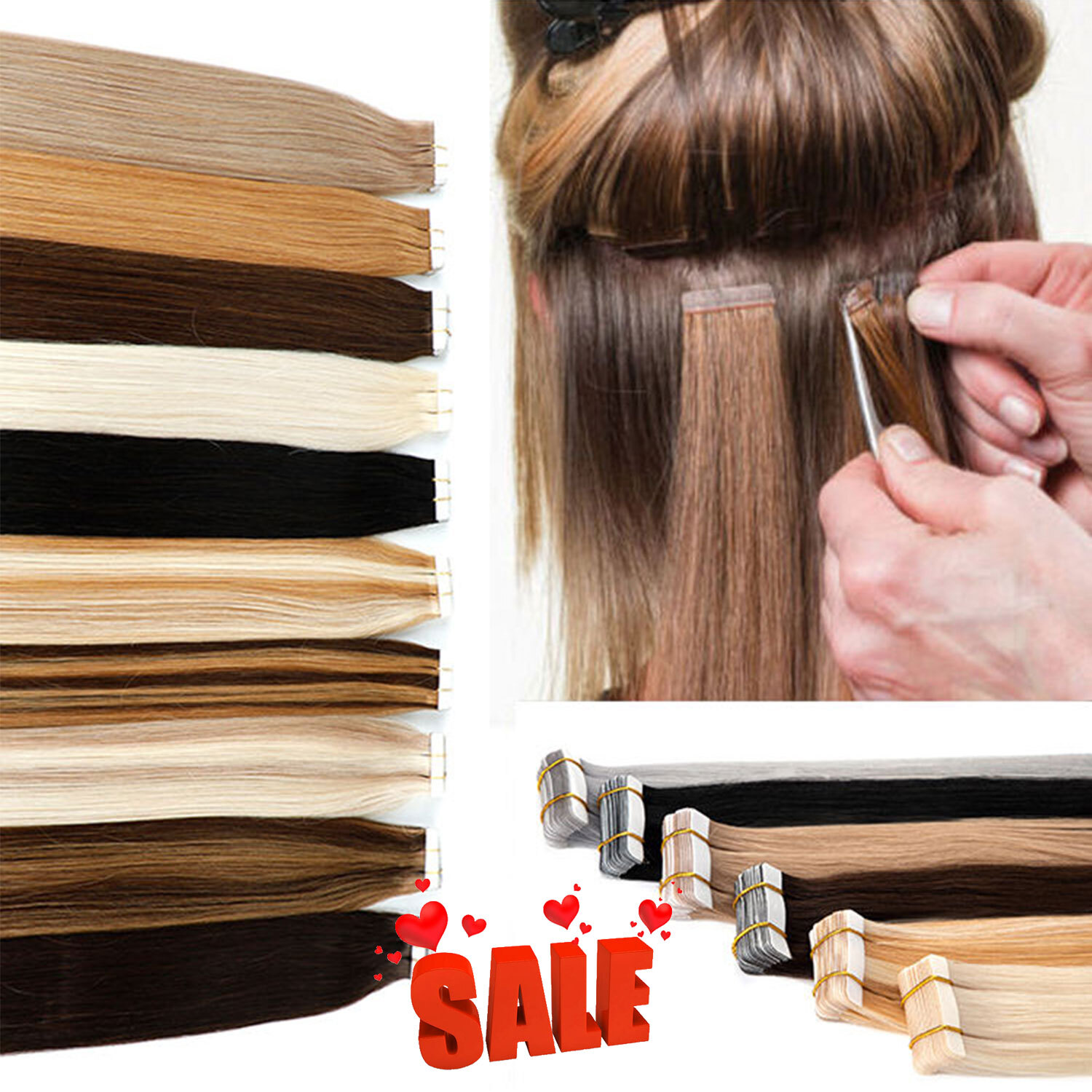 MY-LADY Ombre Thick 150G+ Tape In Remy Human Hair Extensions Full Head Skin Weft