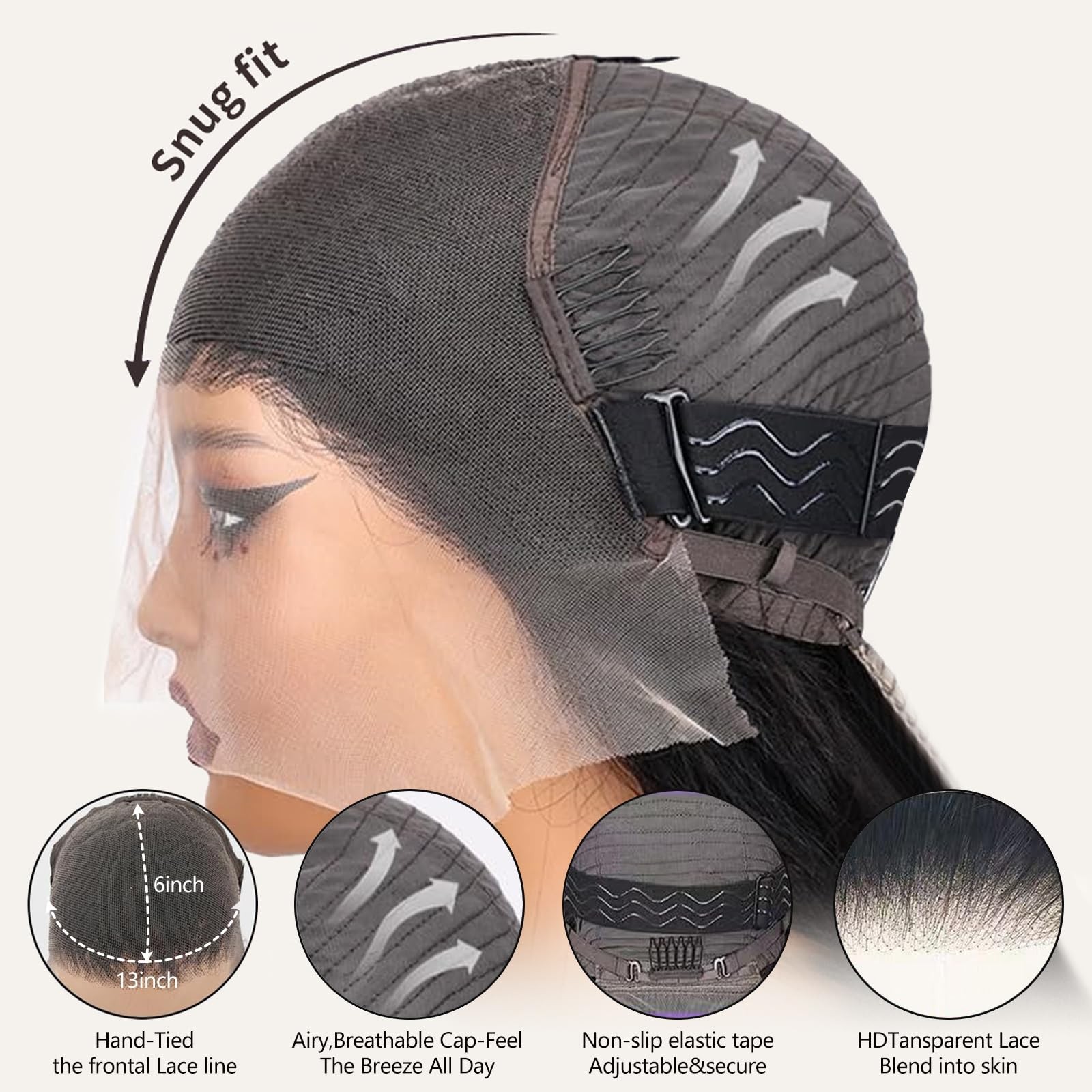 Juicqui 13X6 Lace Front Wigs Human Hair Pre Plucked 200 Density Body Wave Real