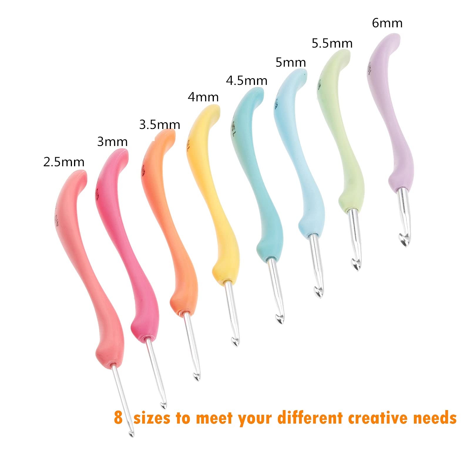 Crochet Hooks Set,Large 2.5,3.0,3.5,4.0,4.5,5.0,5.5,6 millimeters, Multicolor