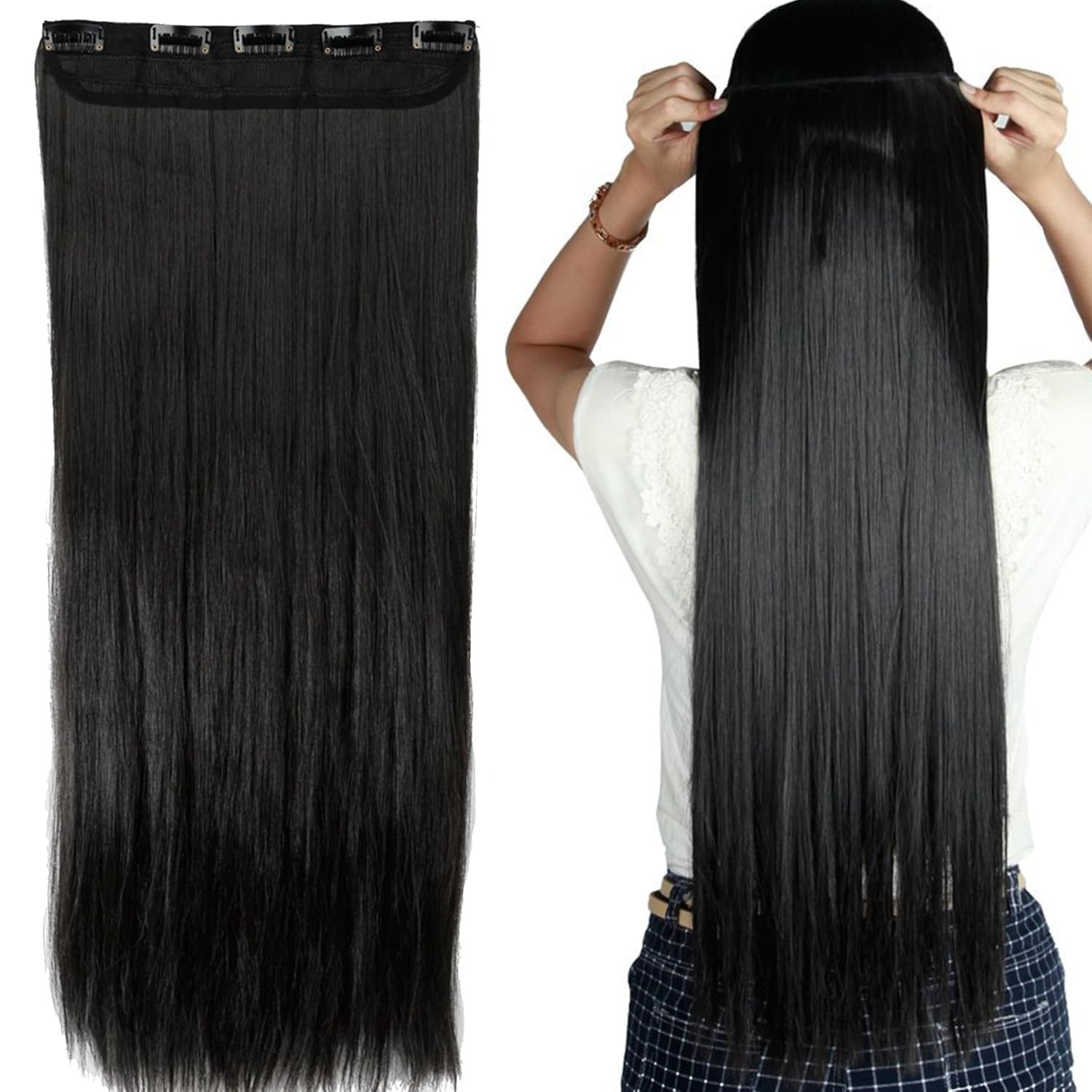 Gorgeous 30” Clip-in Hair Extensions in Natural Black – 5 Secure Clips