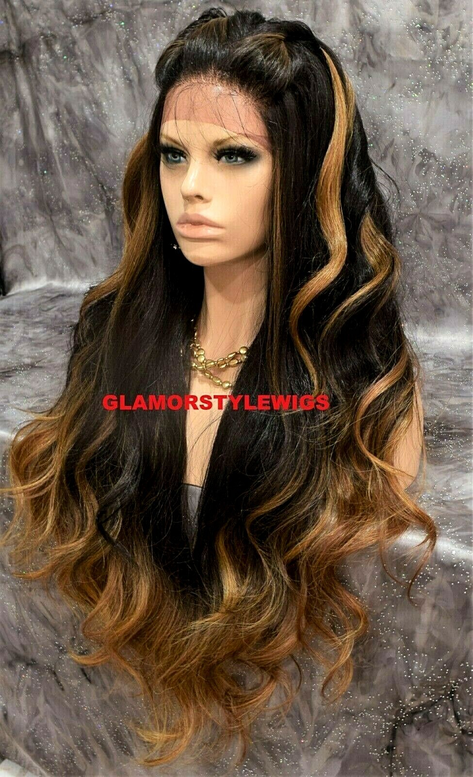360 Free Part Human Hair Blend Lace Front Wig Long Ombre Brown Golden Blonde Mix