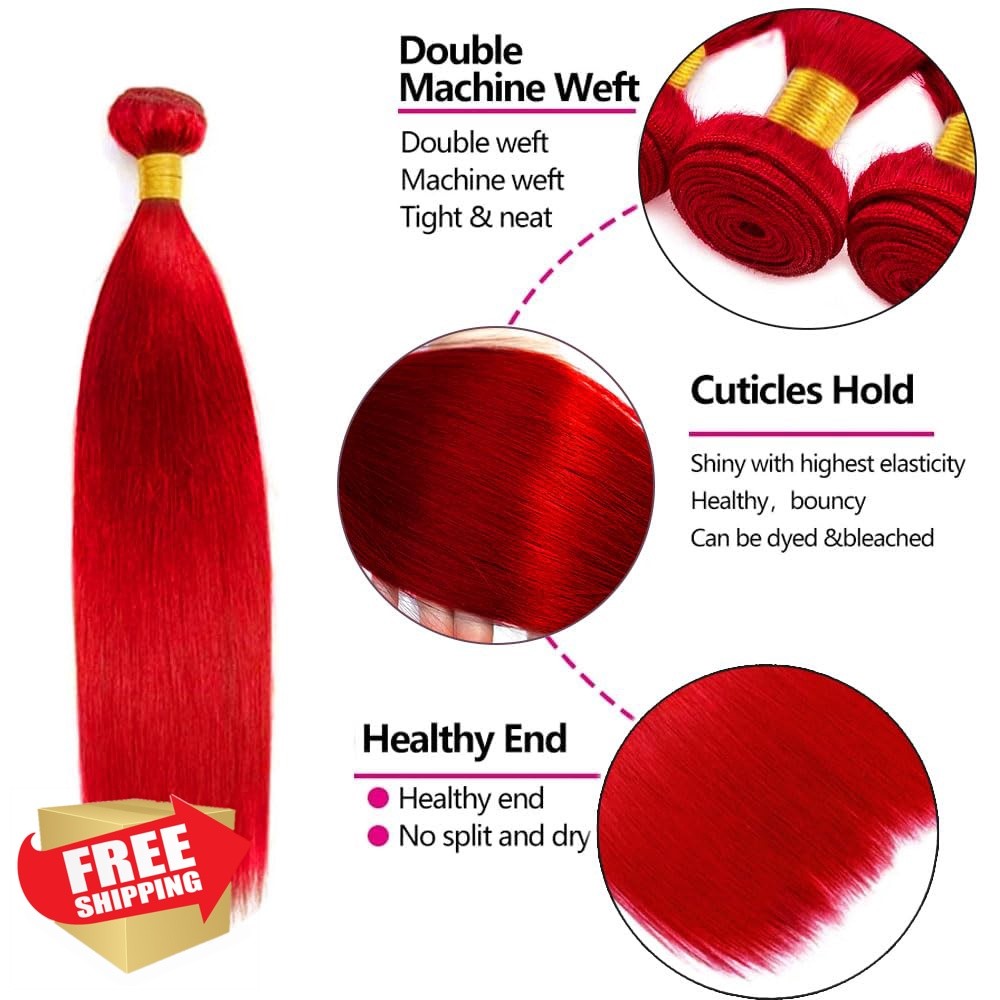 CrmBmod 20 20 20 Inch Red Color-ST Straight Human Hair Bundles