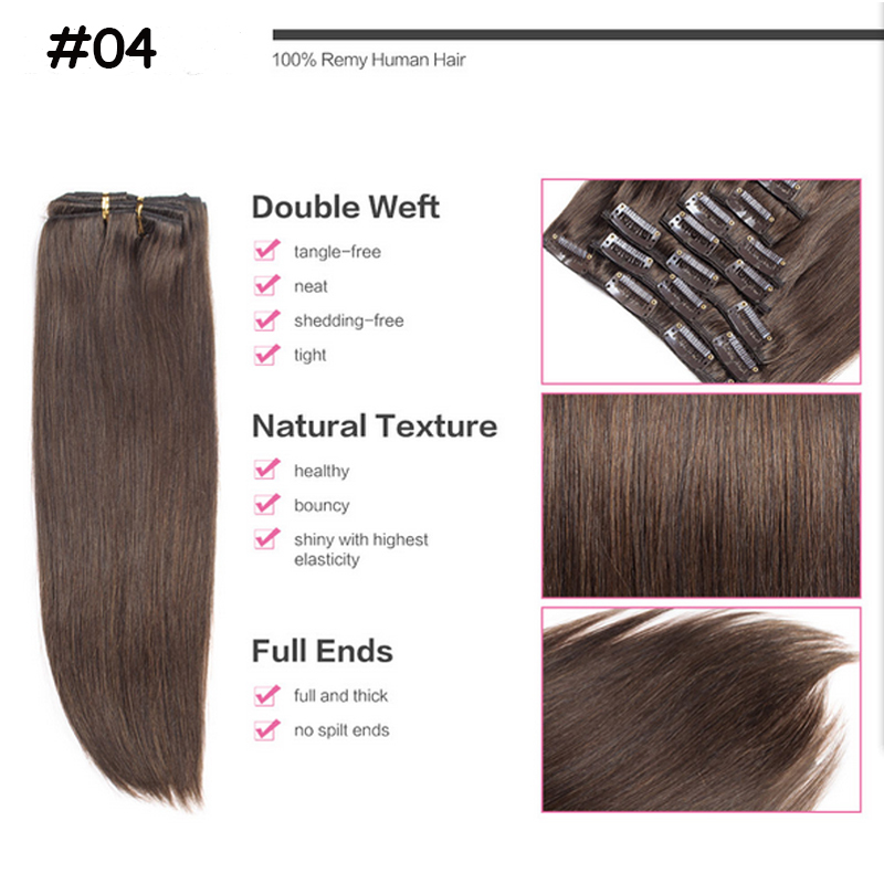 US Real Clip In 100% Remy Human Hair Extensions Full Head Highlight 18″20″22″24″