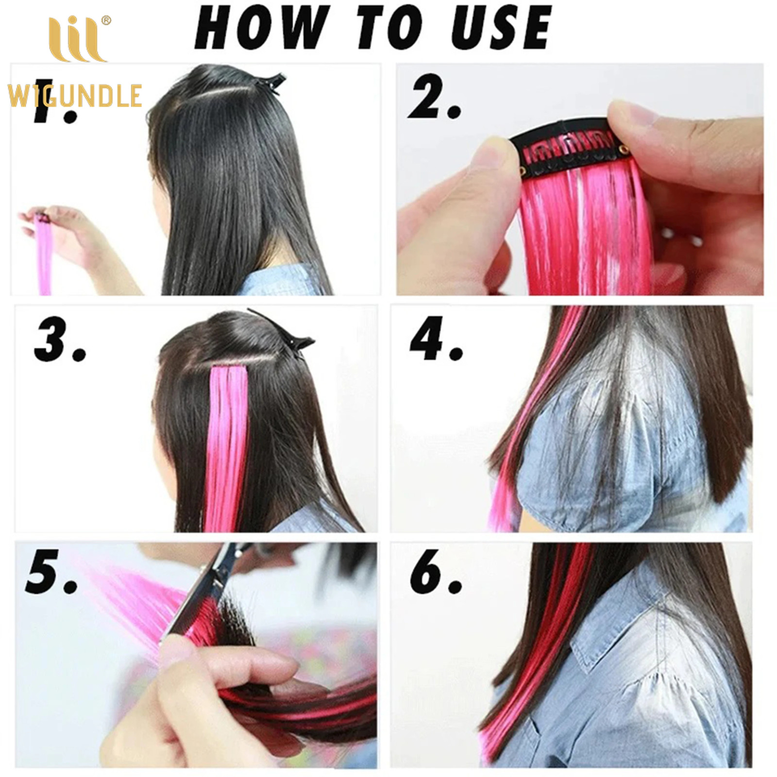 22Inch Synthetic Clip In Hair Extensions Straight Rainbow Colors High Temp