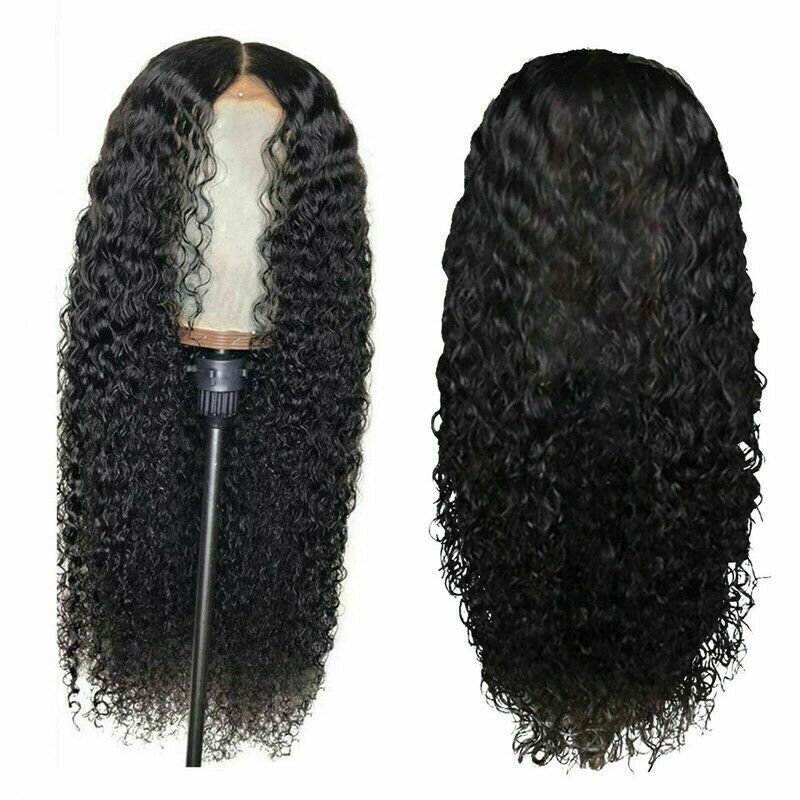 Human Hair Lace Front Wig Brazilian Womens Long Curly Wavy Hair Wigs Black USA
