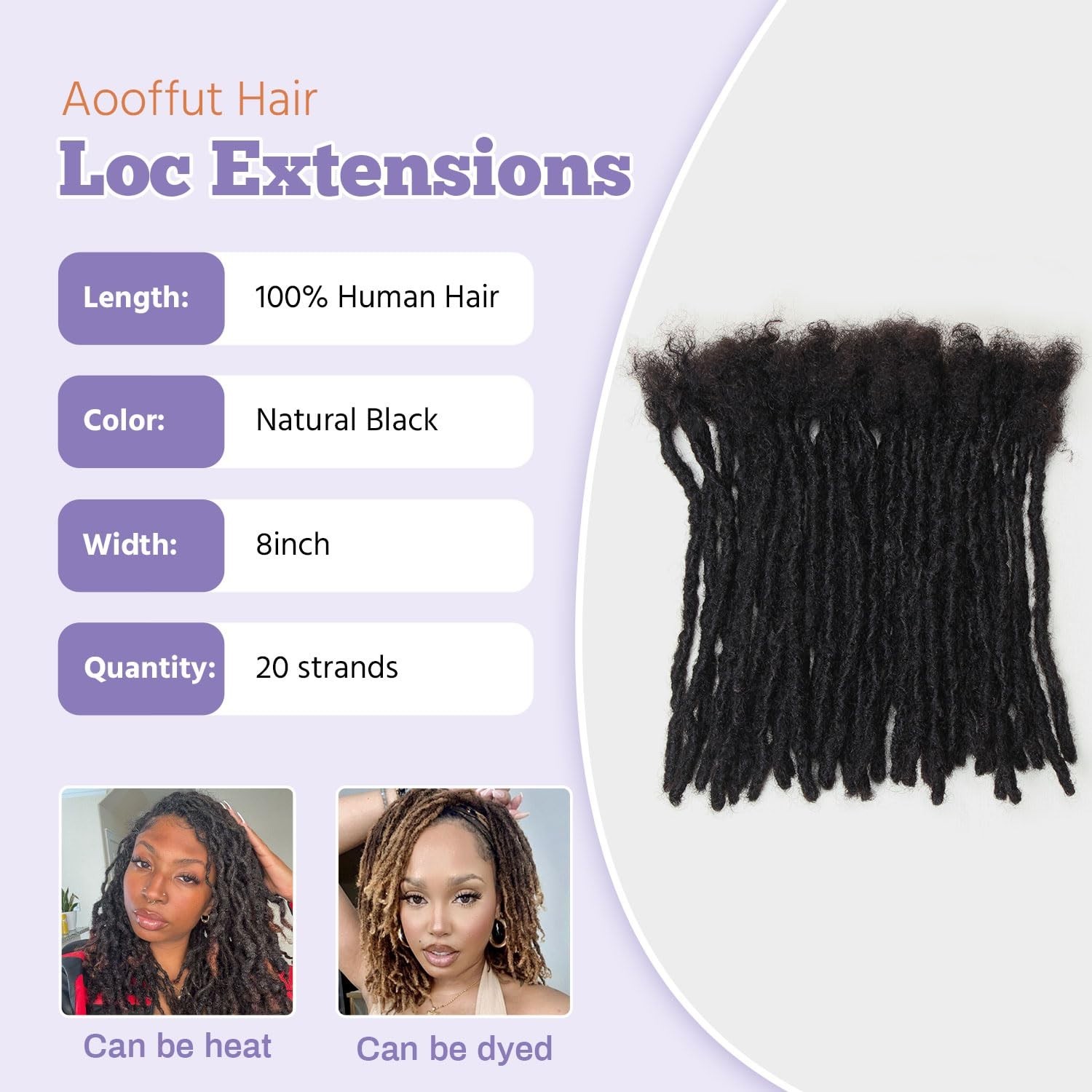 100％ Human Hair Dreadlock Extensions (1B, 0.6 cm, 8″, 20 Strands) – FAST SHIP!