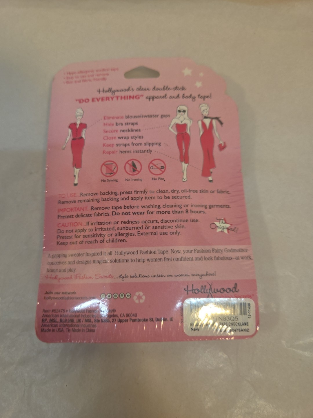 Hollywood Fashion Secrets Fashion Tape Strips, Double Sided Tape for Clothes, Cl