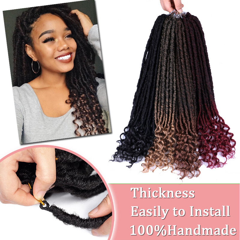 Crochet Goddess Faux Locs Dreadlock Afro Braids Hair Extension Curly Ends Ombre