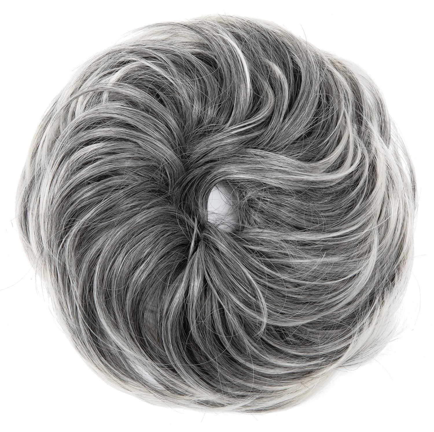 CJL HAIR Large Messy Bun Hair Piece Wavy Curly Scrunchies S-Salt and Pepper