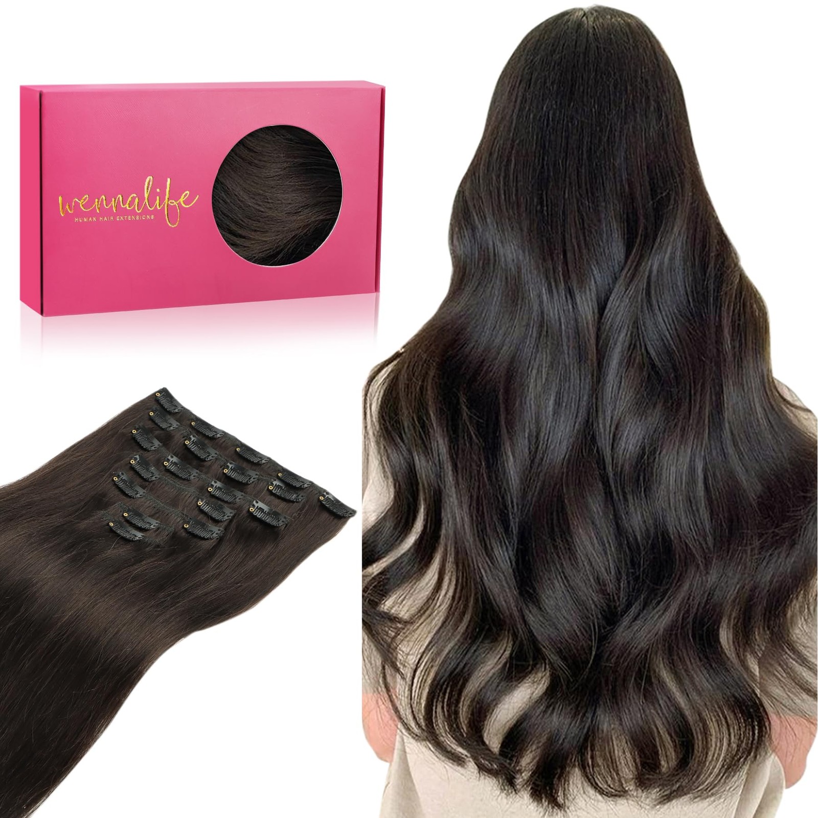 Wennalife Clip In Hair Extensions Real Human Hair 18 Inch 120G 7Pcs Human Hair