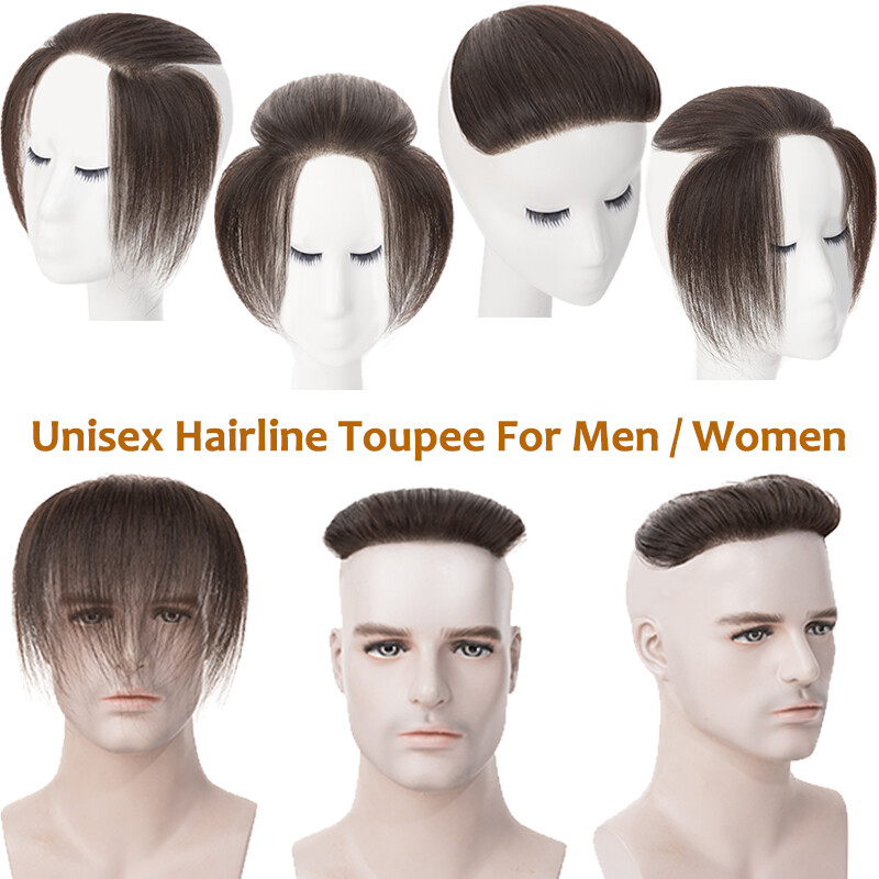 Mens Hairline Toupee Men Frontal Hairpiece V-Shape PU Thin Skin Remy Human Hair
