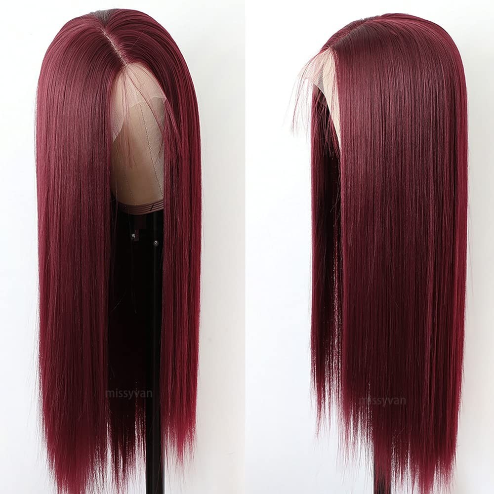 Glueless 99J Burgundy Long Straight Wigs – Versatile Heat Resistant Fiber Hair