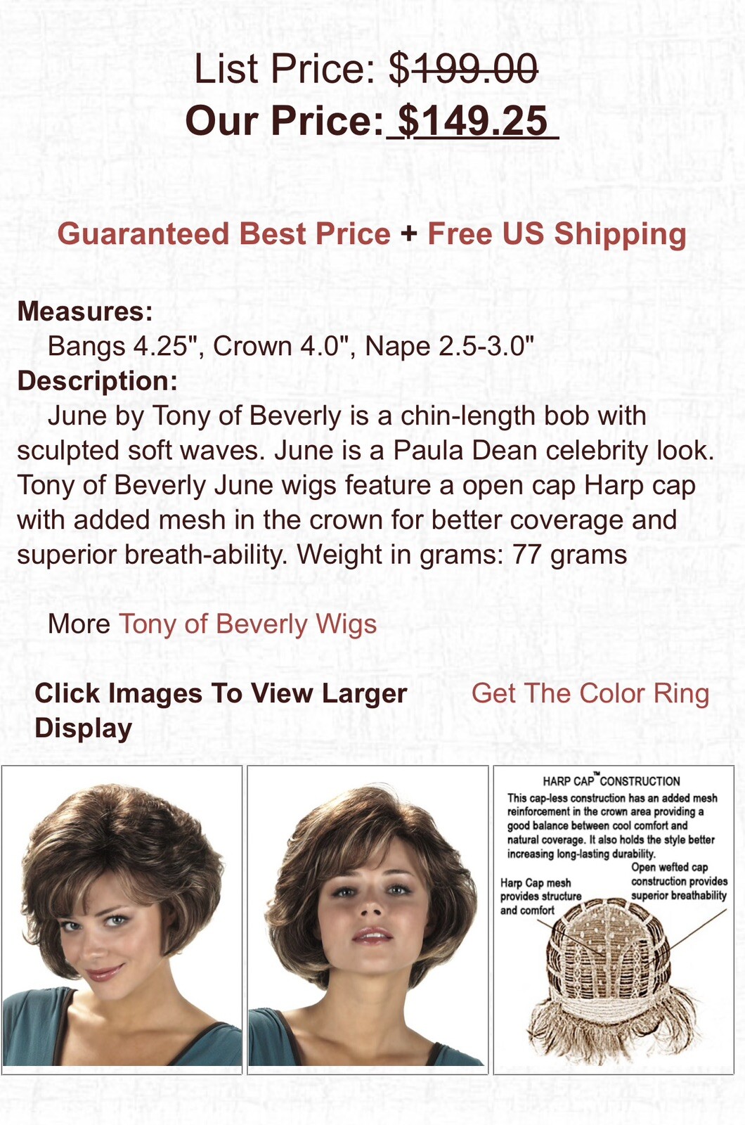 “JUNE” by TONY OF BEVERLY #4 a Dark Brown wavy bob. Discontinued! Reg. $199 ❤️