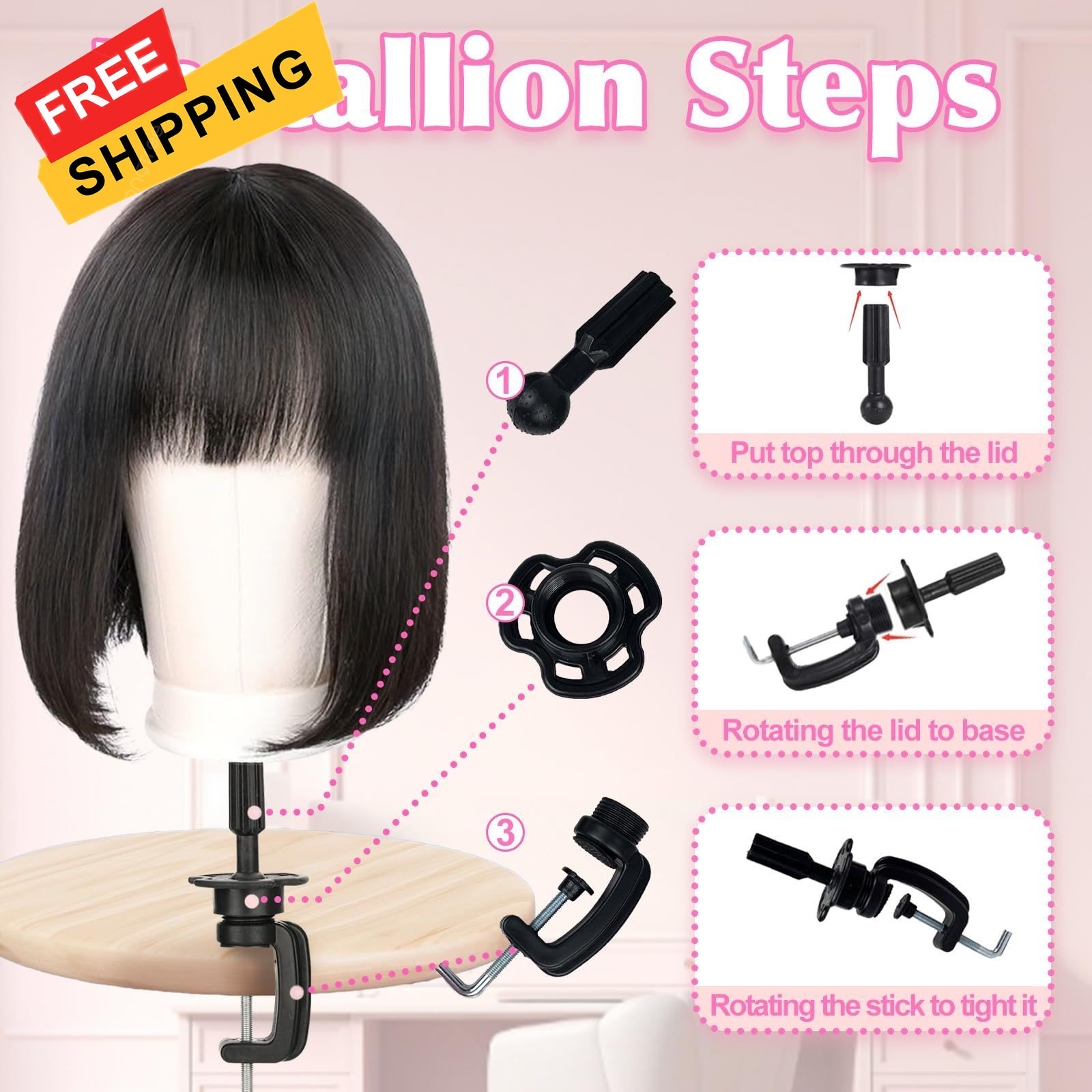Firstwon 22 Inch Wig Head Mannequin for Wigs, 22 Inch-Tripod, White