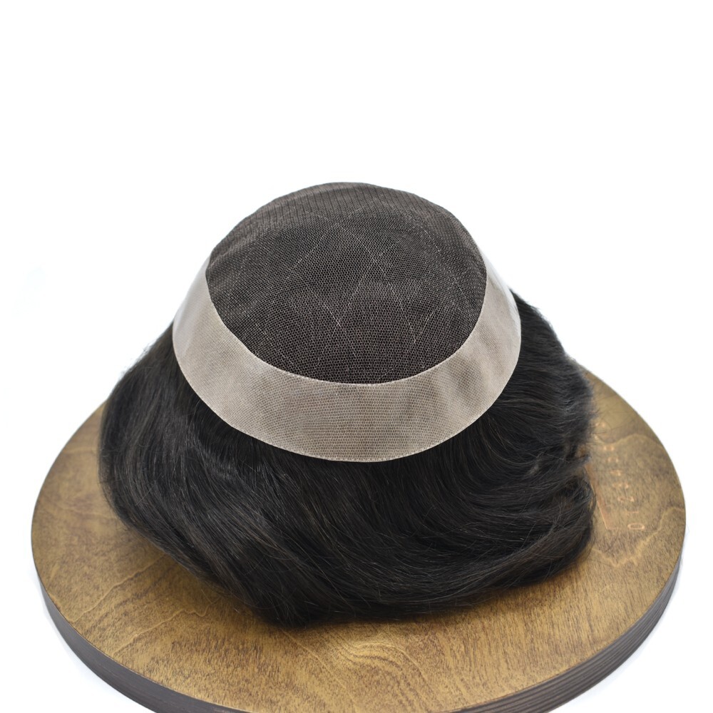 Toupee Men Human Hair Replacement Systems French Lace Poly Coating Wig Hairpiece
