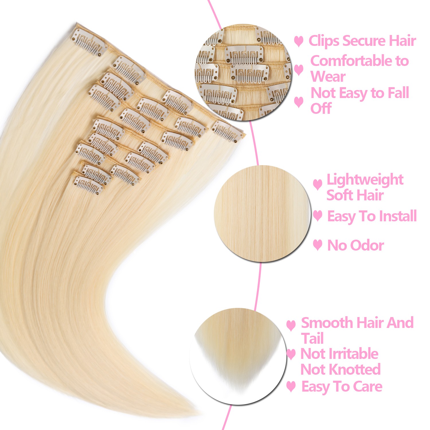 8PCS 18CLIPS THICK 100% Real Natural Clip in AS Human Hair Extensions Full Head