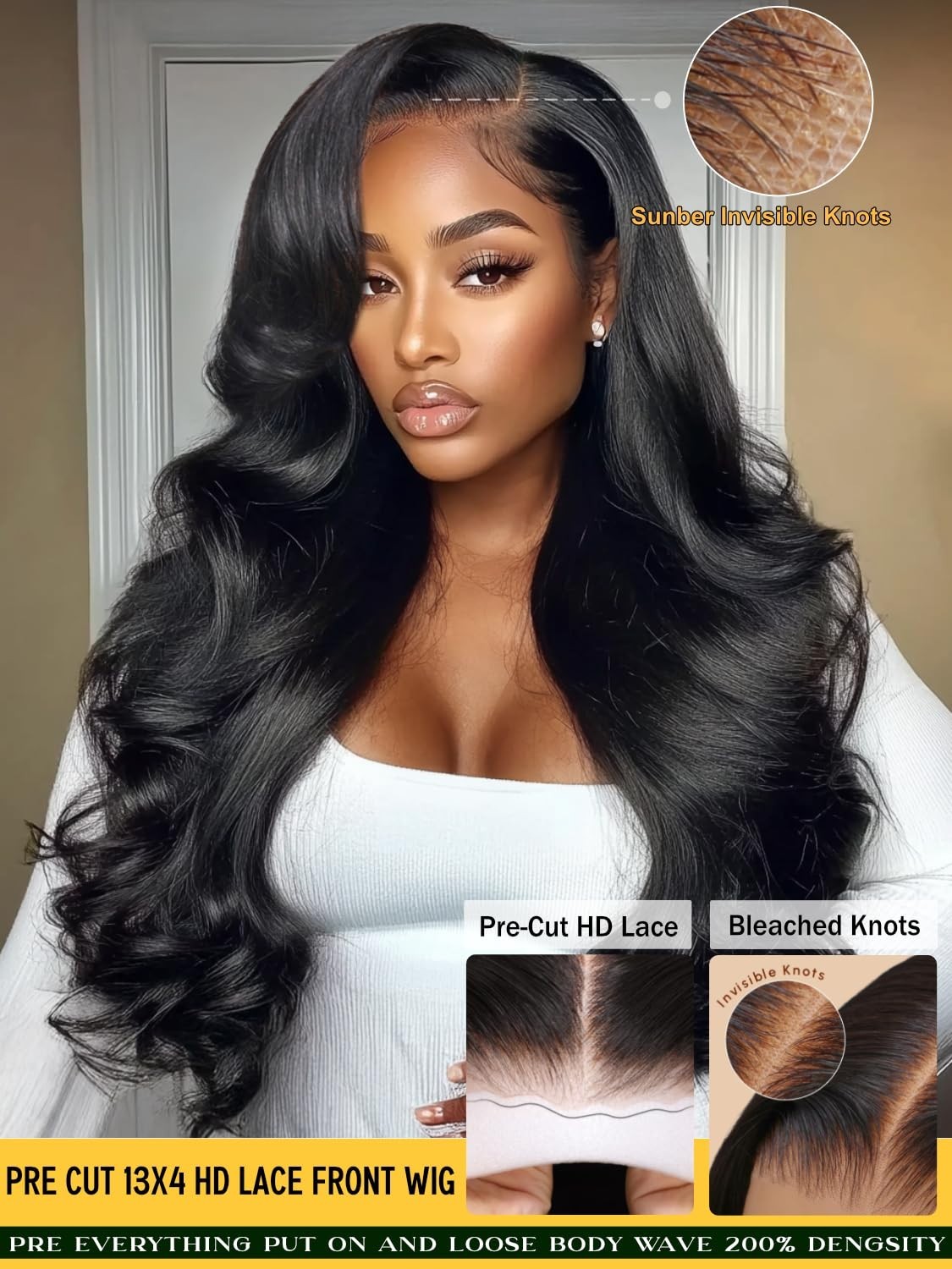 200% Density Body Wave Lace Front Wig – 20″ Feathered Layer, Glueless, Pre-Pluck