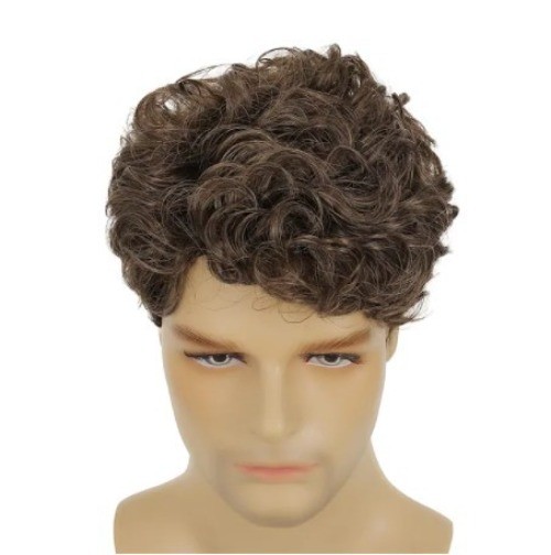 Men’s Wig Short Golden Brown Synthetic Hair Wig Men’s Puffy Wigs+Wig Cap