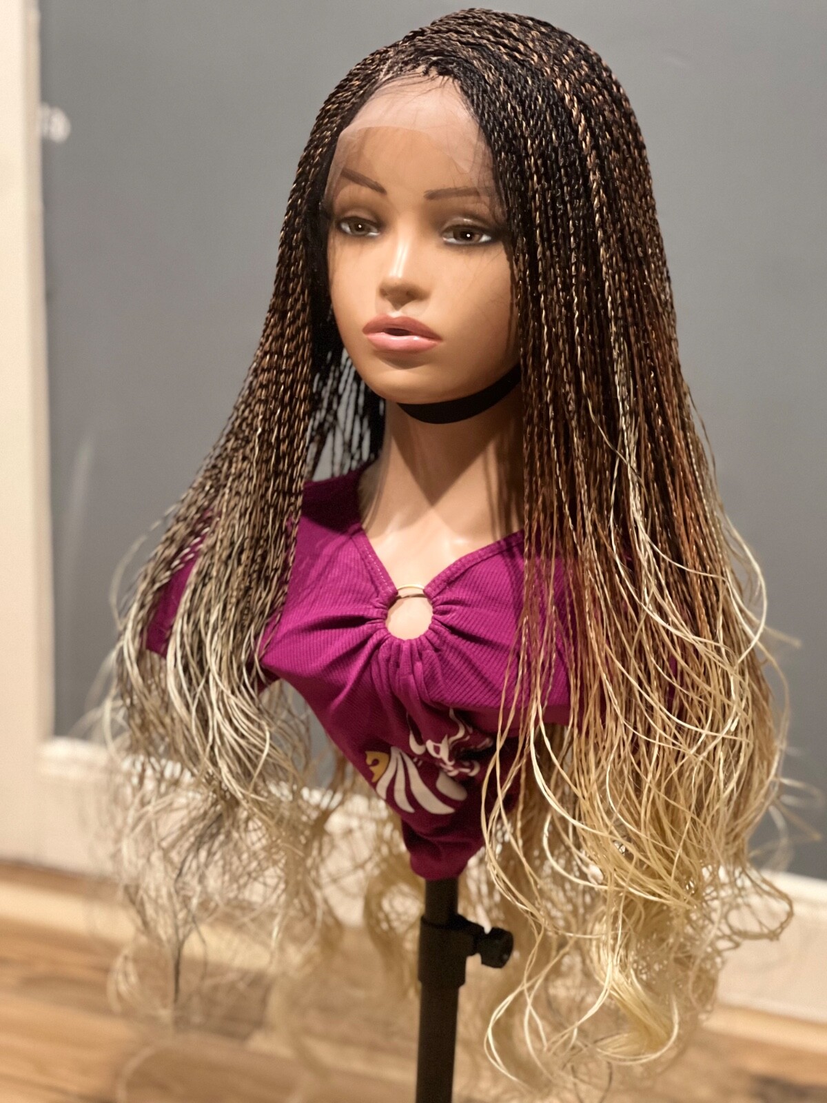 Braided French curls wig. Three tone wavy wig. Made on a full lace wig. 30” long