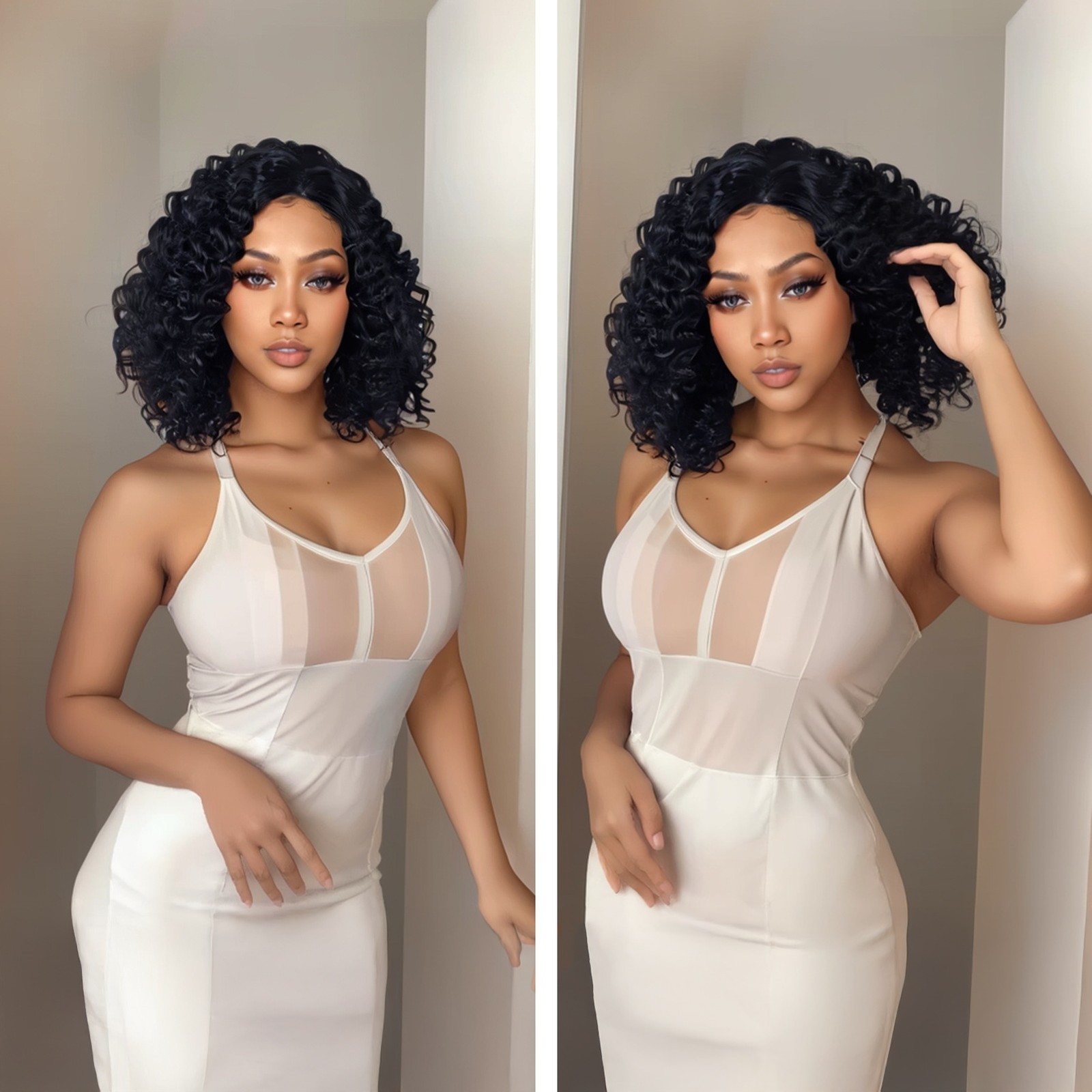 12 Inch Black Short Wavy Wig No Lace Afro Curly Wig for Black Women Curly Hair