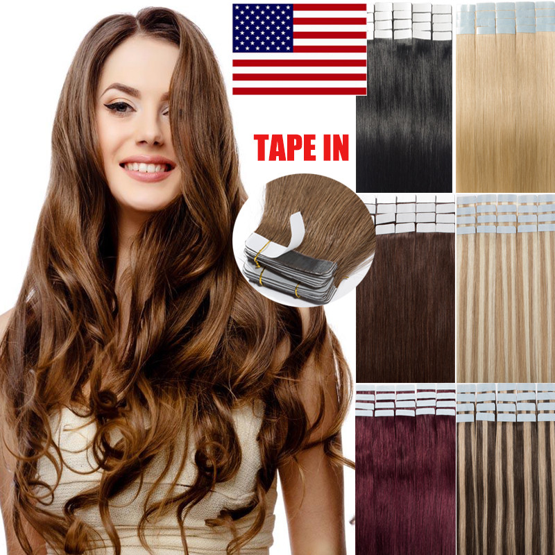 150g 60pcs Tape In Virgin Remy Human Hair Extensions Skin Weft Full Head US B761