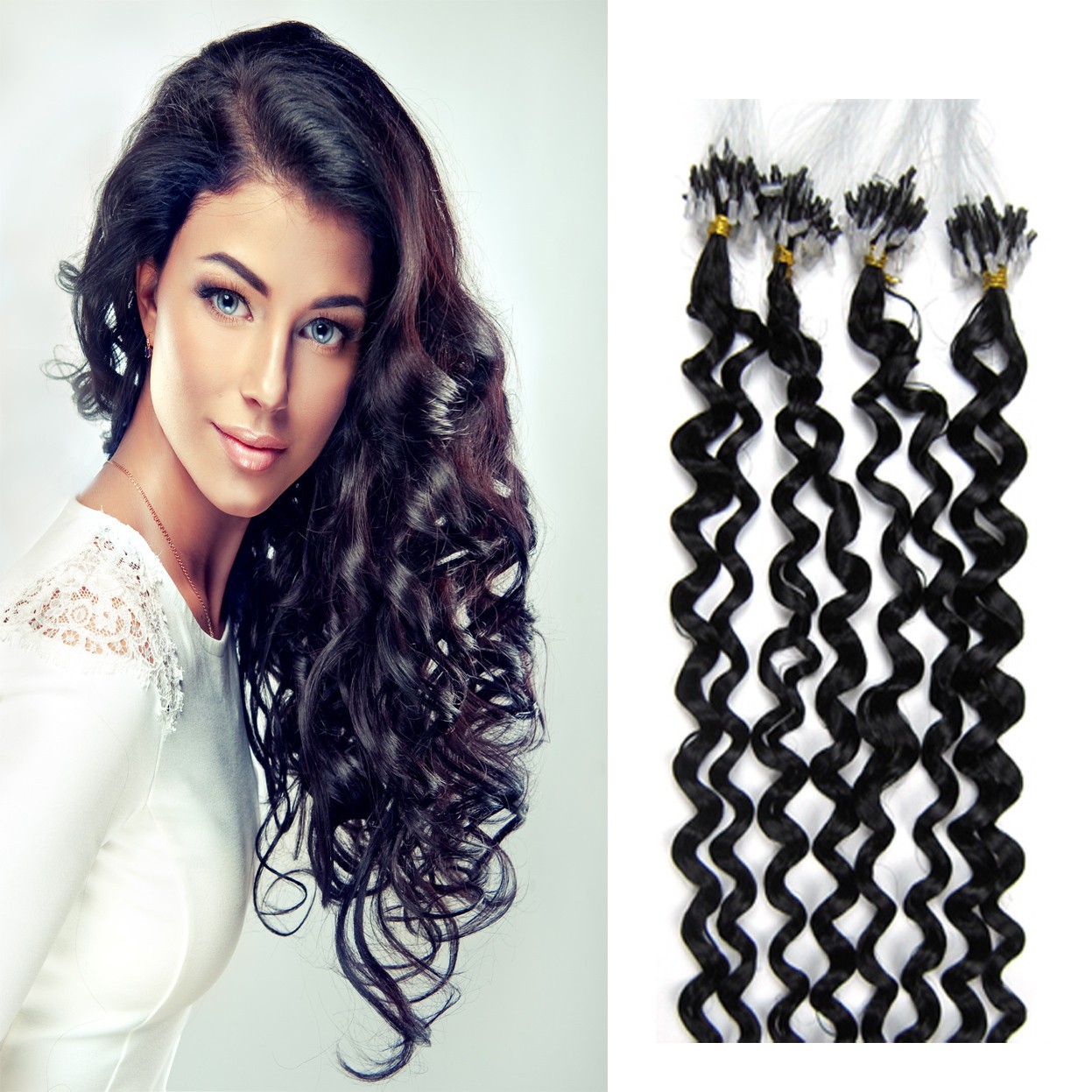 Micro Beads Loop Ring Link Real Human Hair Extensions Water Curly 20inch 100S50g