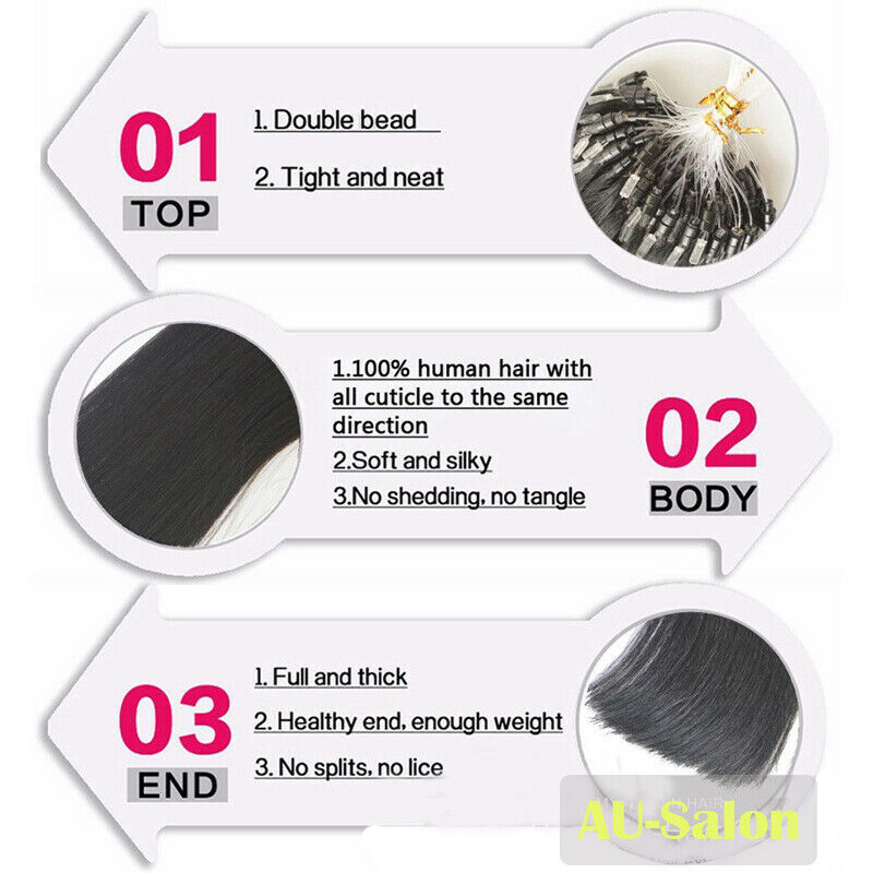 Micro Link Loop Tip Human Hair Extensions Micro Beads Double Drawn Thick 1g/s 9A