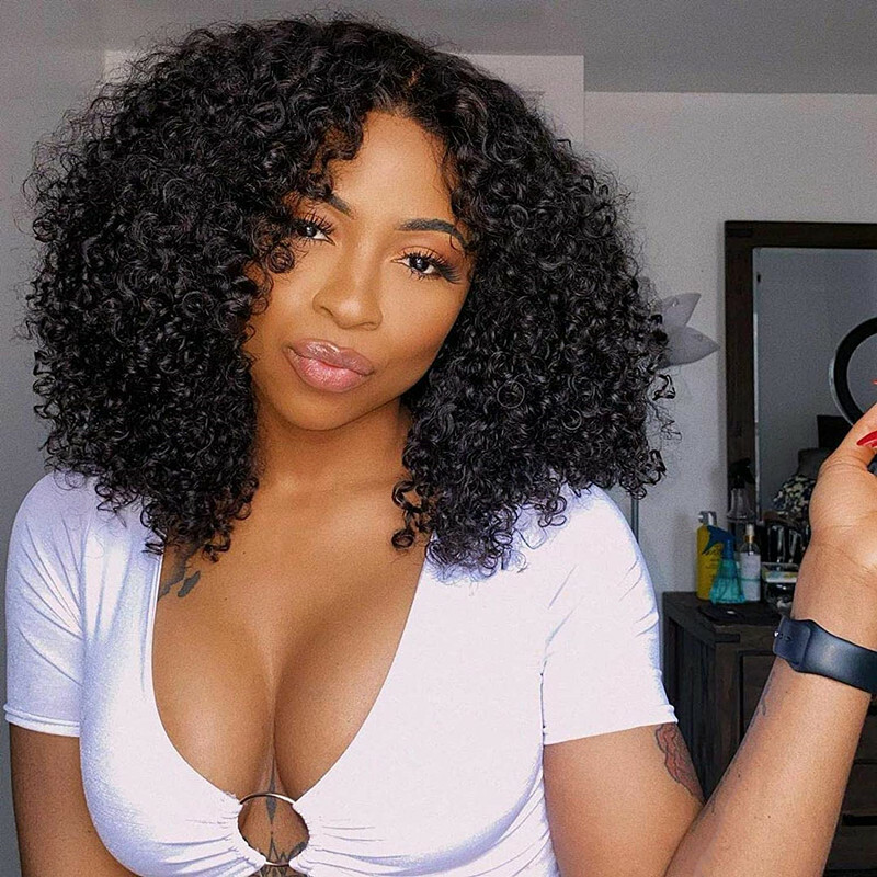 Short Afro Kinky Curly Bob Wig Black Synthetic Hair Wigs High Temperature Fiber