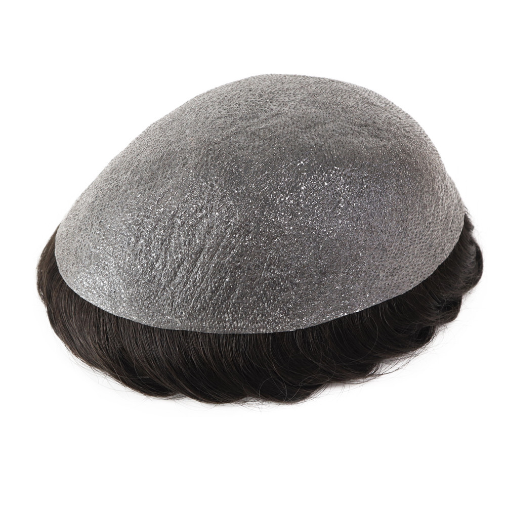 Ultra Thin Skin Super Mens Toupee Human Hair System 0.02mm Hairpieces #1B