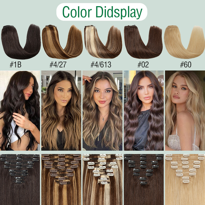 10-24″ Double Wefts Clip in 100% Remy Human Hair Extensions Full Head Long THICK