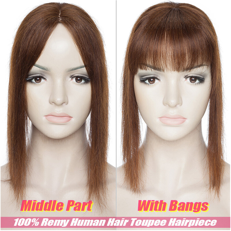 130% Clip In Human Hair Topper Top Hairpiece Toupee Wigs Bangs Thick Large Base