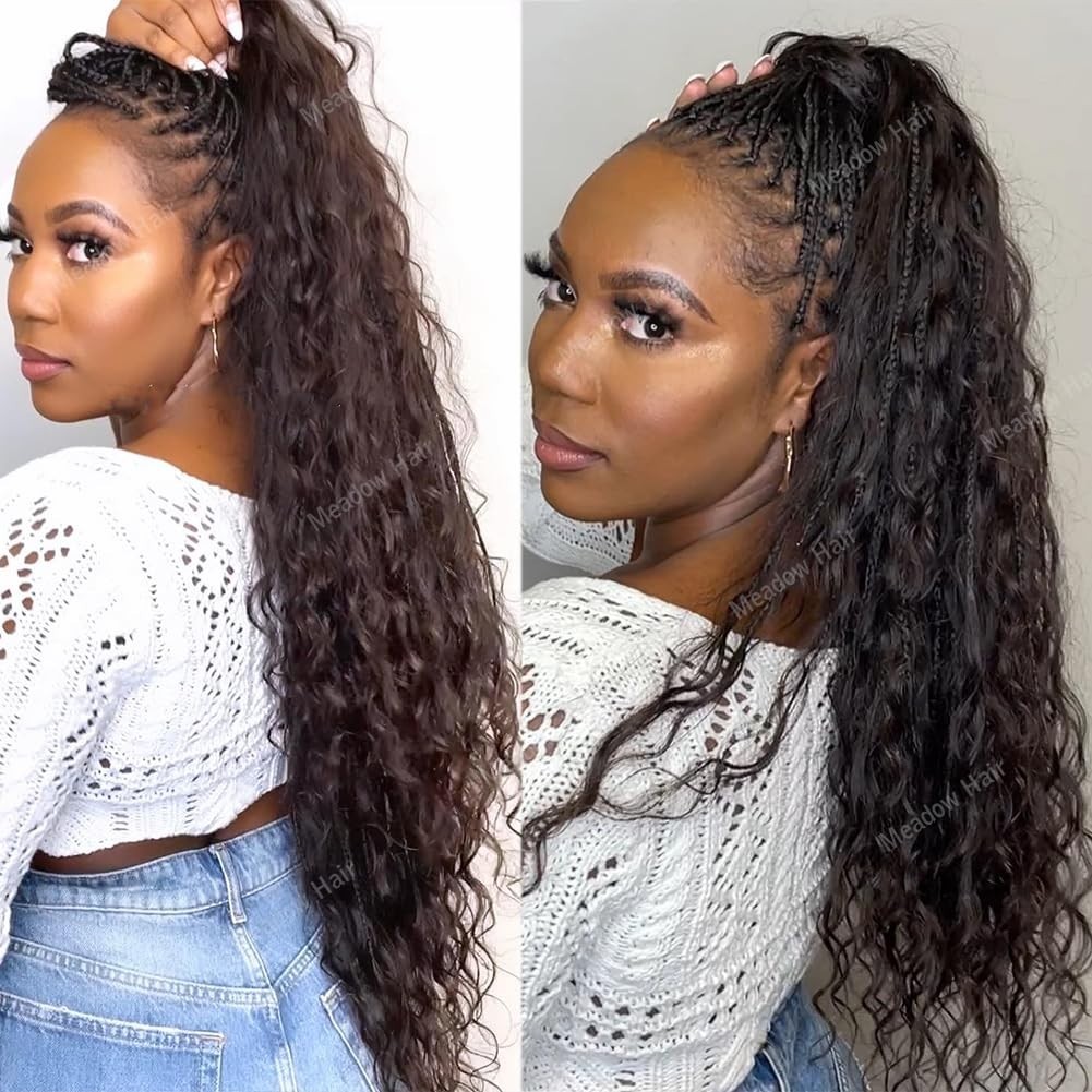 Boho Box Braids Wig – 12″ Full Lace Human Hair, Glueless, Pre-Plucked, Knotless