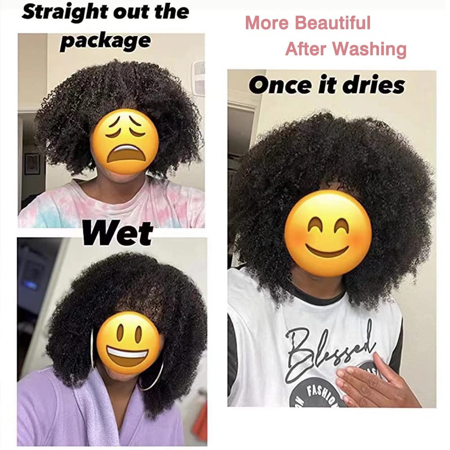 Full 200 Density Afro Kinky Curly Human Hair Wig With Bang Brazilia… Fast Ship