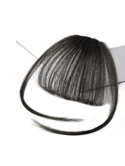 Clip In Synthetic Fiber Front Bangs With Sideburns, Black