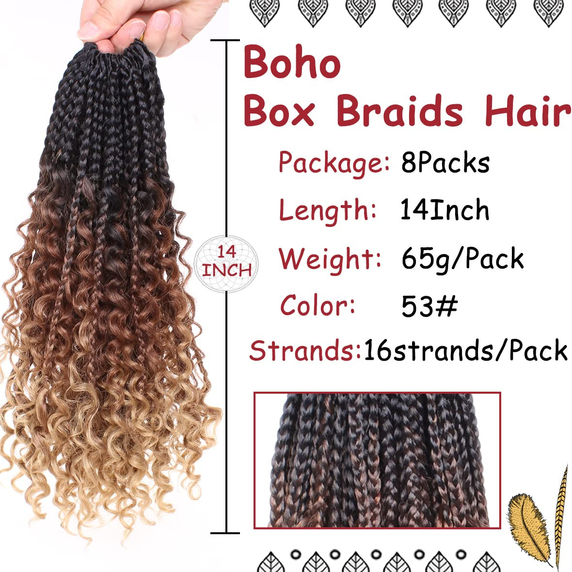 Goddess Box Braids Crochet Hair 14 Inch Boho Box Braids 8 Packs Crochet