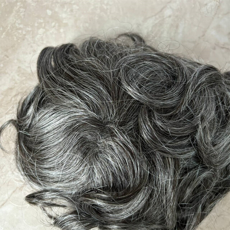 8×10 Remy Human Hair 8×10 1B50 Grey White Color Human Hair Men Toupee Skin Pu
