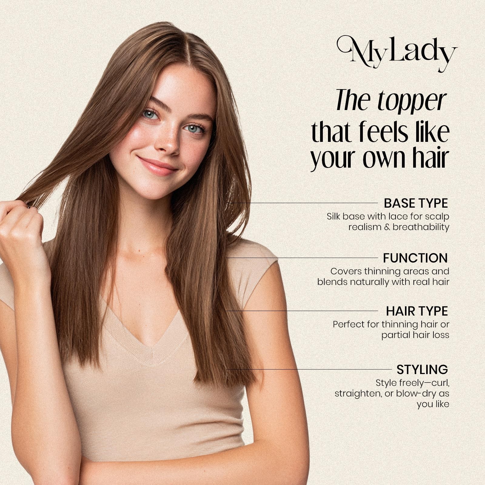 My-Lady Human Hair Toppers For Women Real Human Hair Thin 10 Silk Base Lace 130