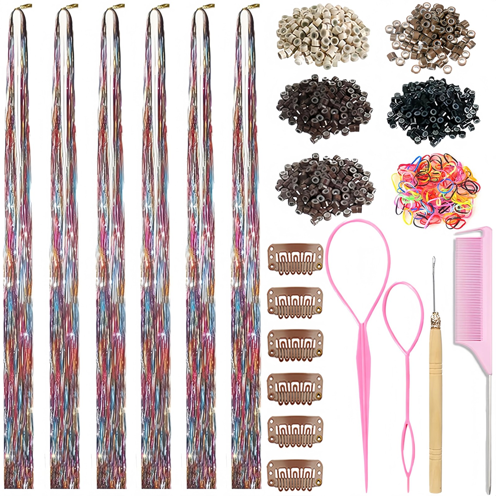 Hair Tinsel with Tools, 48 Inch Fairy Kit 48 Inch, 3-Colors