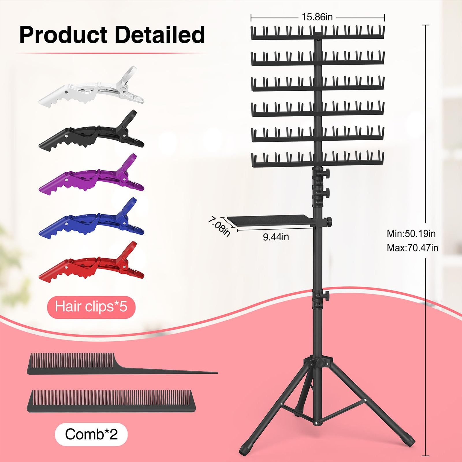 Braiding Hair Rack with Tray, 2-sided 144 Pegs, Heavy Duty Braiding Rack Stan…